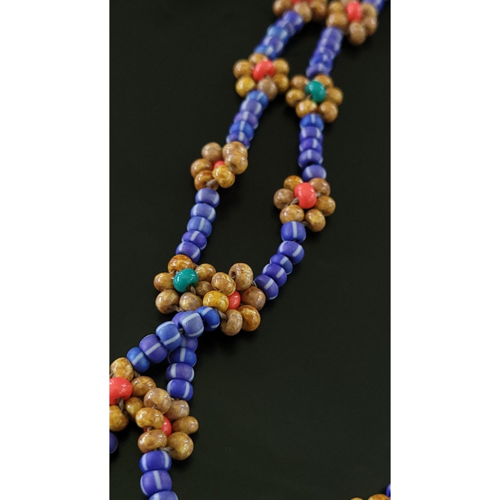 Long Purple Floral Beaded Necklace 32in Endless Boho Artisan Style Flowers